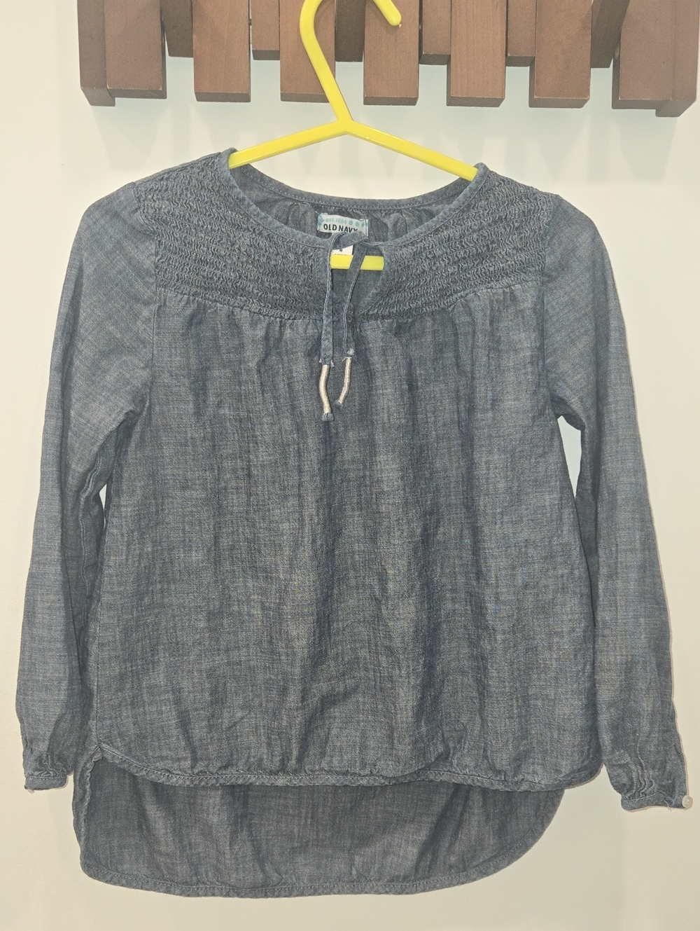 Old Navy Girls' Chambray Smocked Yoke Long-Sleeve Top - Blue